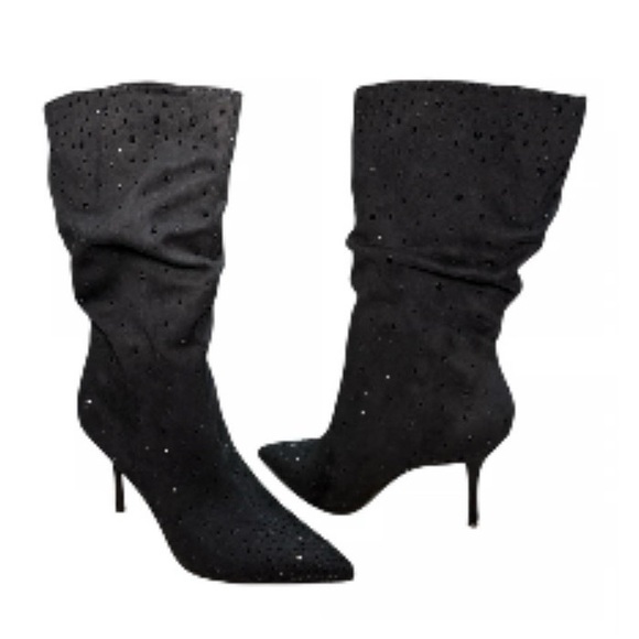 New Thalia Sodi Raquell Tall Black Suede feel sparkle boots size 10.5 - Picture 2 of 7